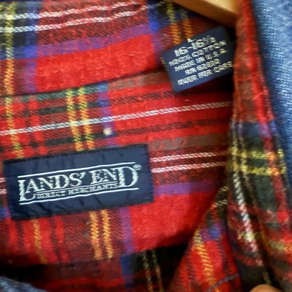 Lands’ End Flannel Lined Denim Shirt Men’s Size L (16–16½) Vintage Workwear